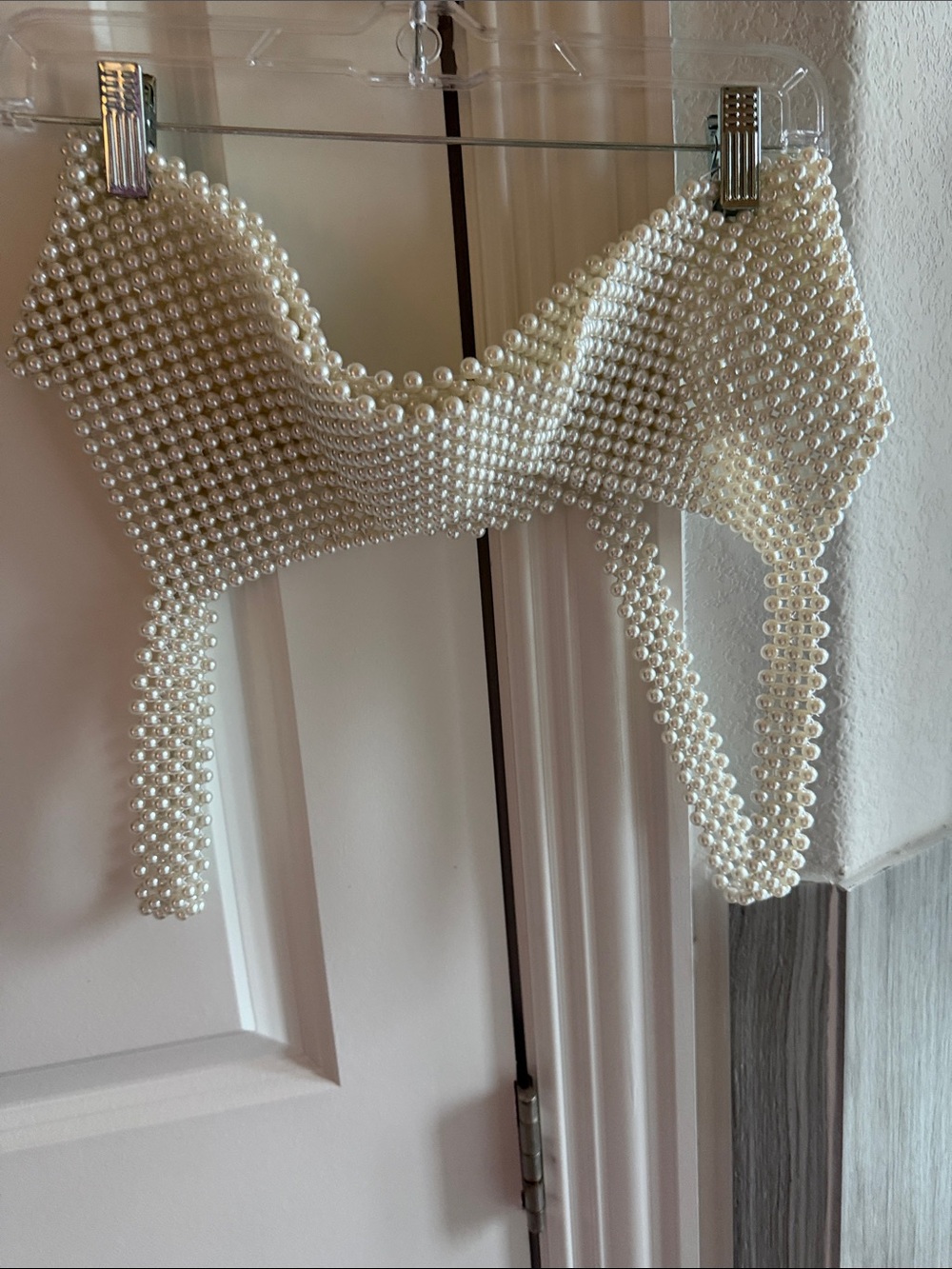Pearl Beaded Crop Top - White